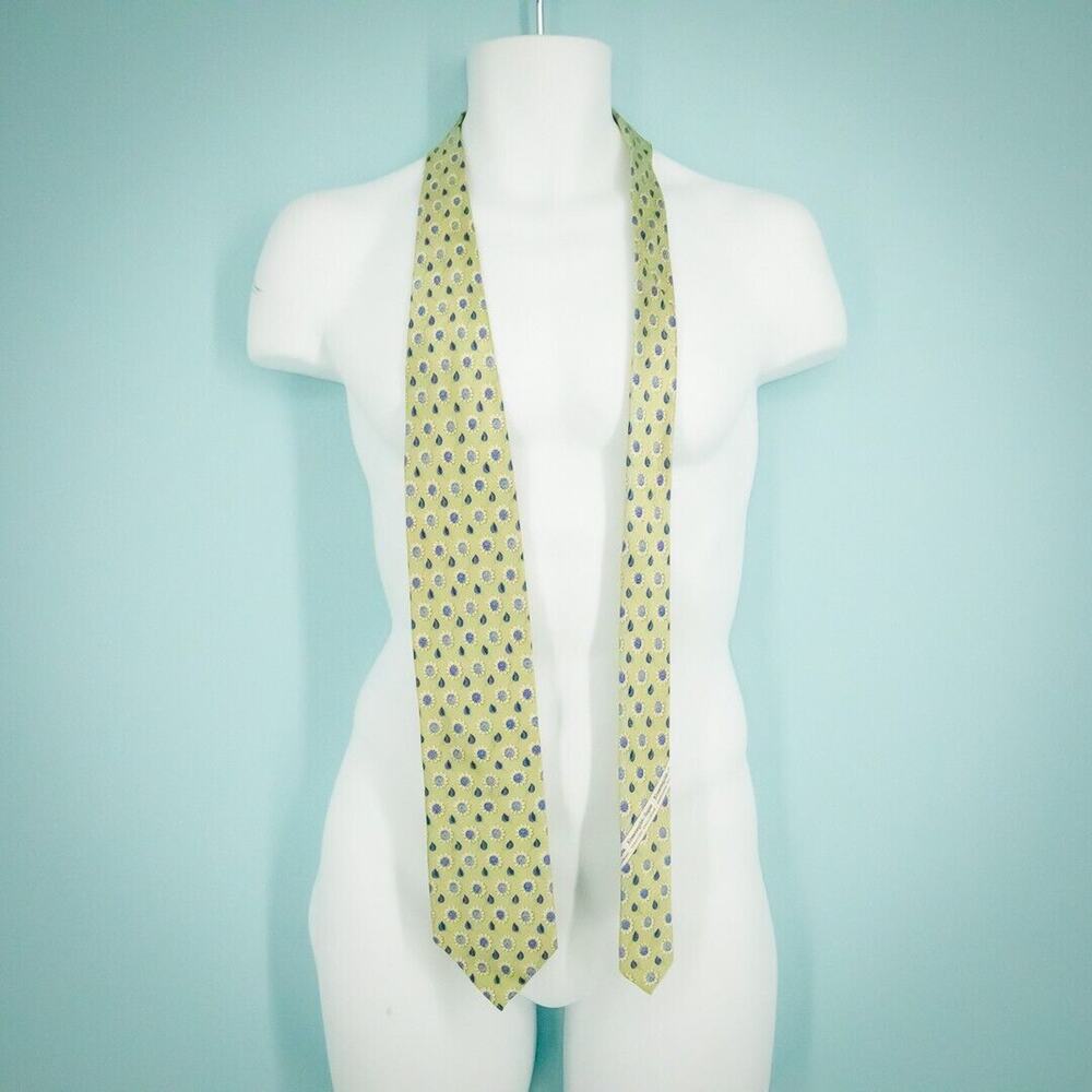 Ermenegildo Zegna Green Blue Floral Print 3.5 inches Wide Tie Necktie - Picture 2 of 7